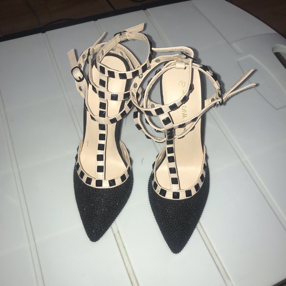 Wild Diva Pointed Toe Embezzled Stiletto Heels